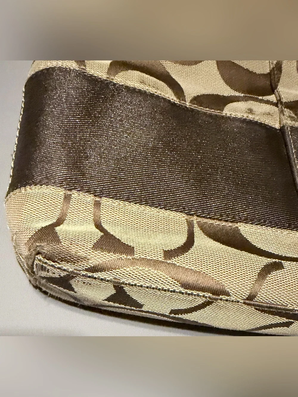 Vintage Coach Beige & Brown Signature Canvas Crossbody Bag